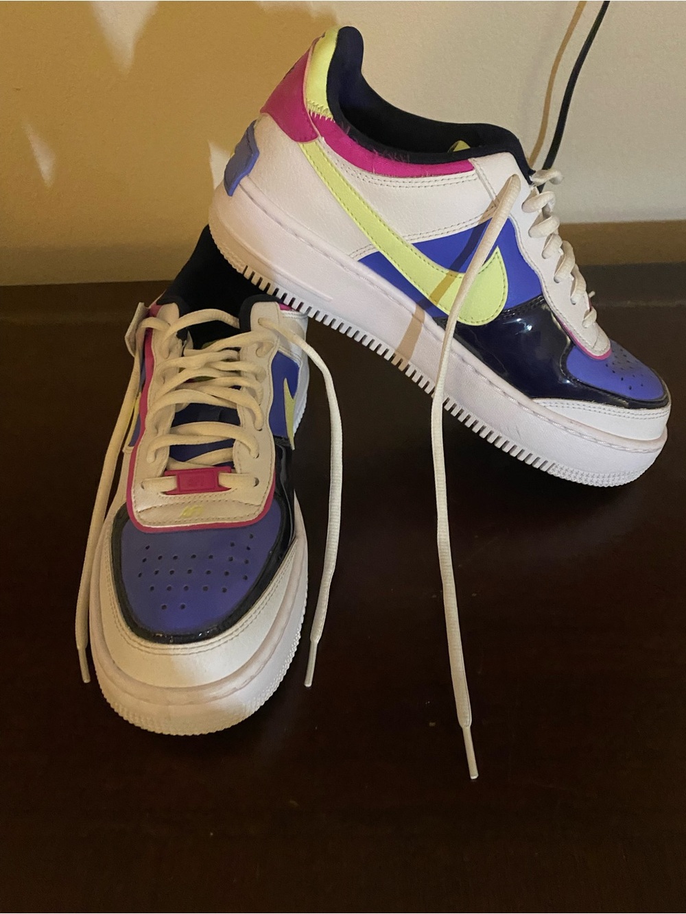 Nike Women's White Navy Purple Pink Lime Colorblock Low-Top Sneakers